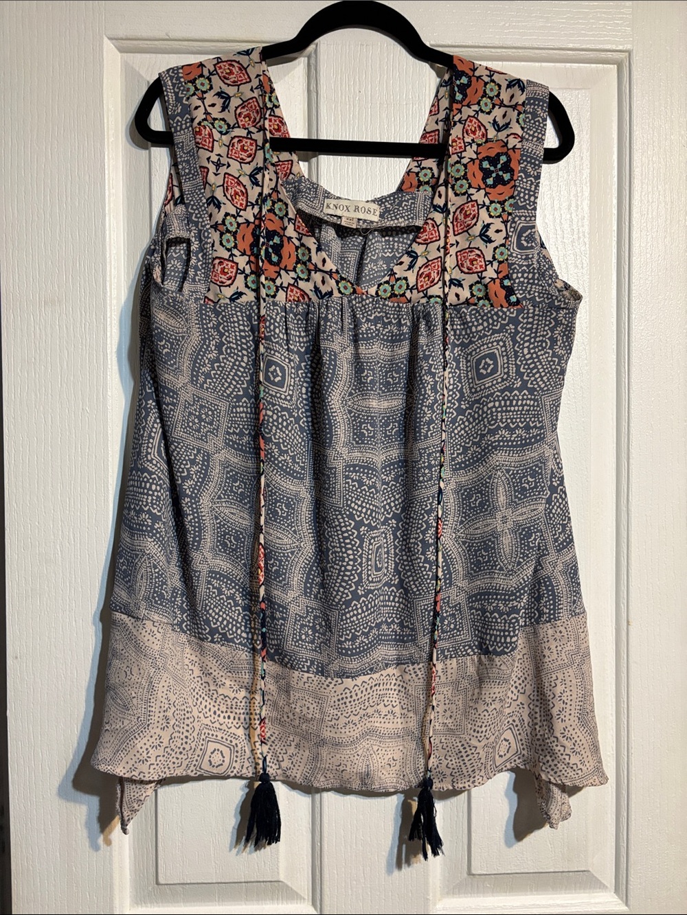 Knox Rose Navy & Cream Printed Sleeveless Tunic Top